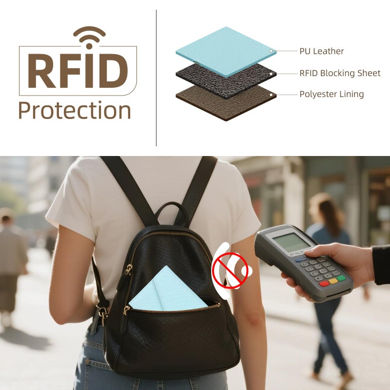 ZOPPEN حامل جواز السفر متعدد الأغراض مع حجب RFID من زوبين (الإصدار 4) مجموعة حامل جواز السفر وبطاقة اللقاح، منظم مستندات ثلاثي الطيات، مستلزمات السفر، أزرق باراديس 23 - Image 4